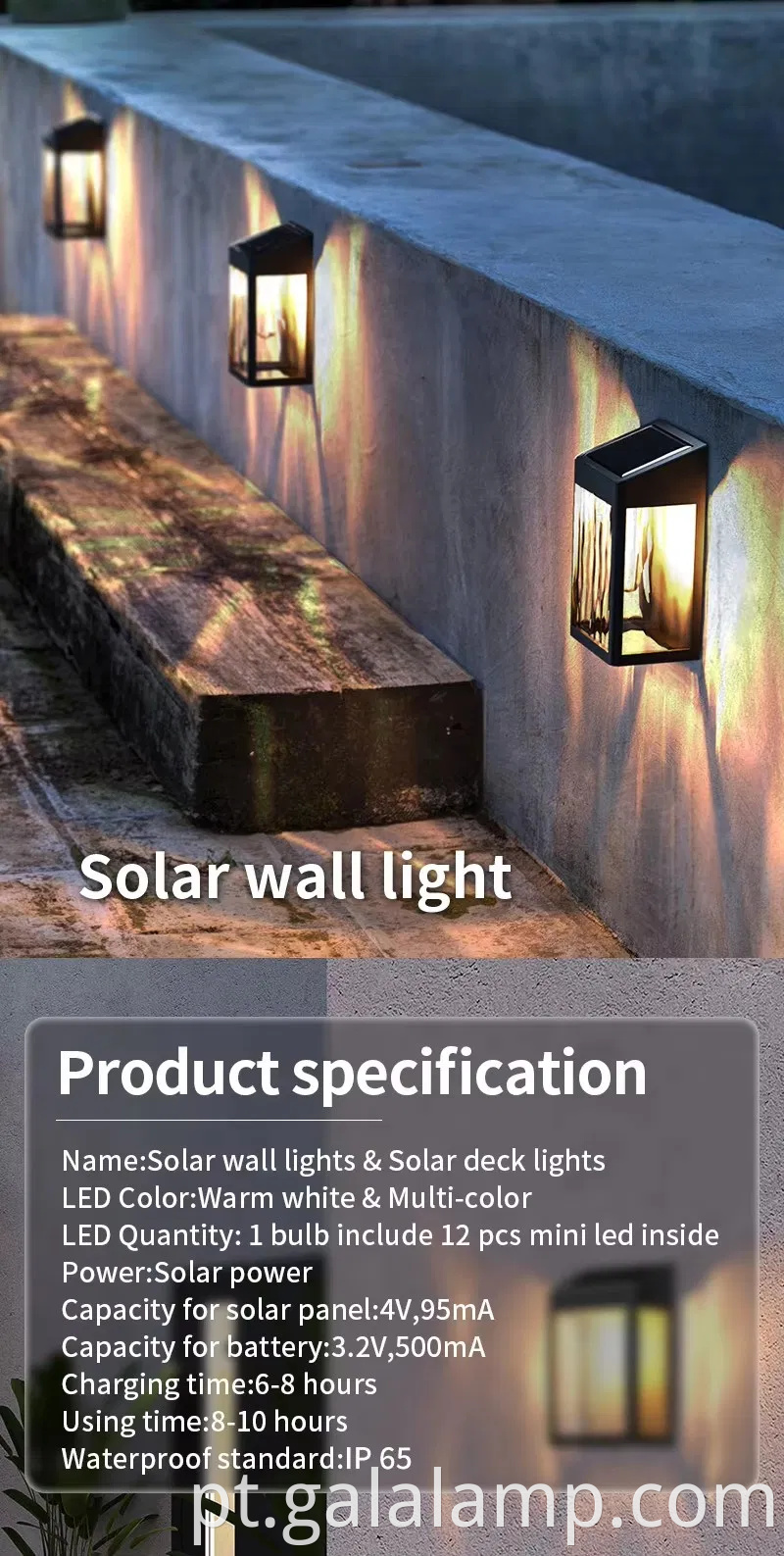 Lâmpada de parede externa sensível à luz sem perfuração necessária